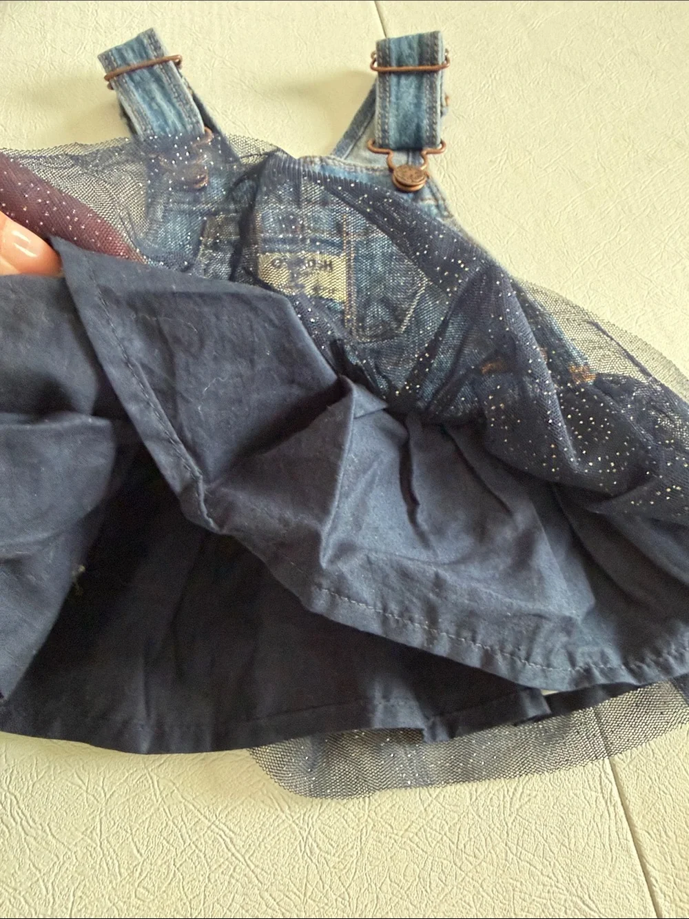 OshKosh B'gosh Denim Blue Sparkle Tulle Overall Dress